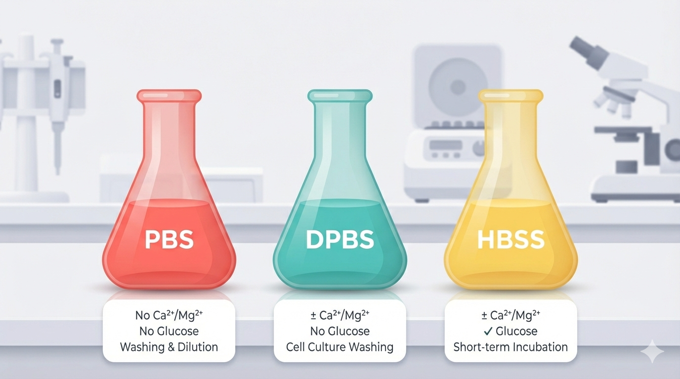 Comparison chart of PBS, DPBS, and HBSS buffer compositions